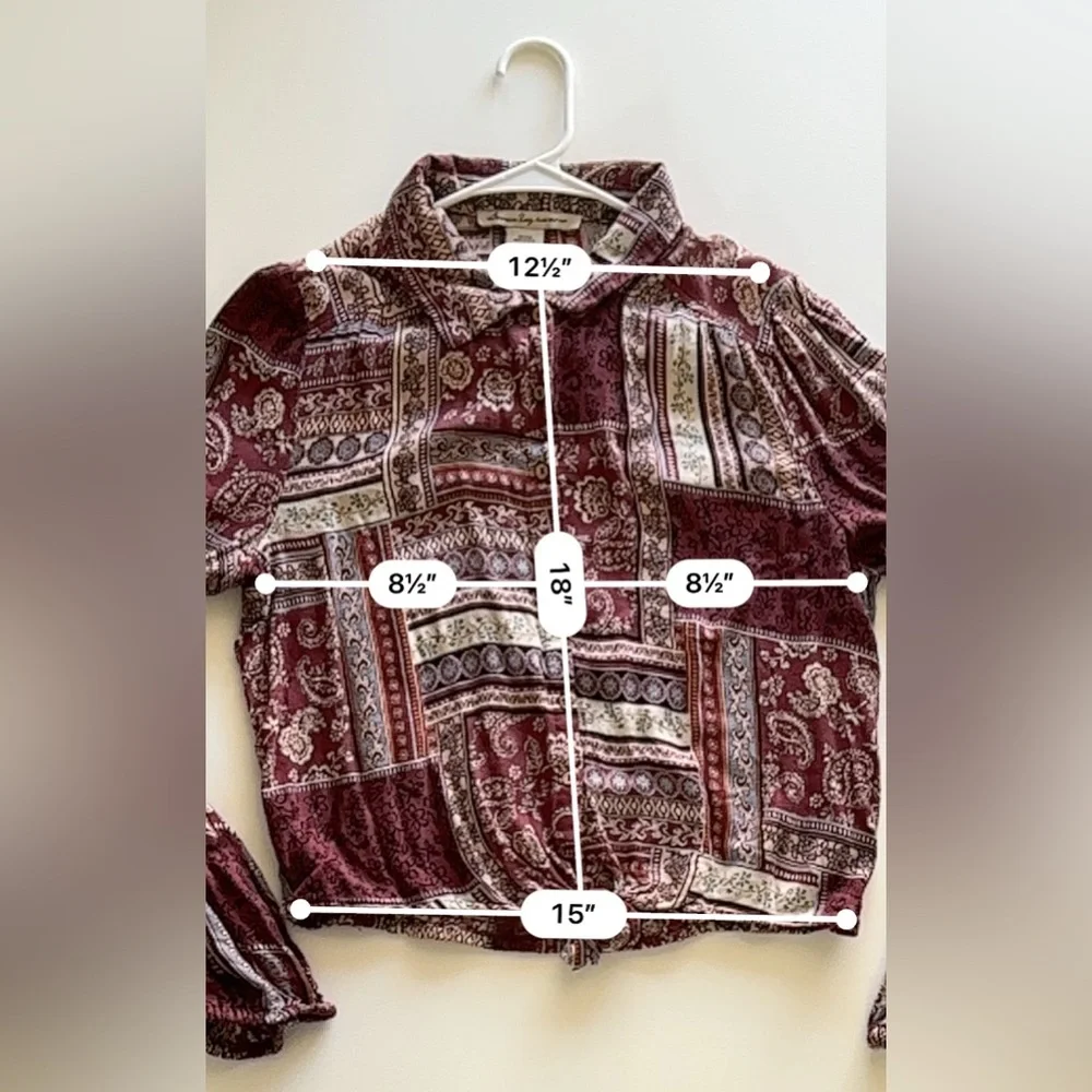AMERICAN RAG Womens Red Printed Long Sleeve Collared Button Up Top Large - Picture 3 of 8